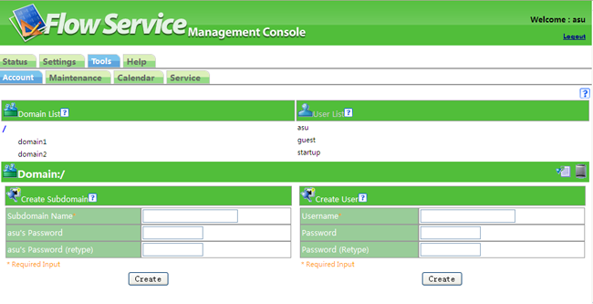 Account management screen