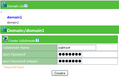 Subdomain creation screen