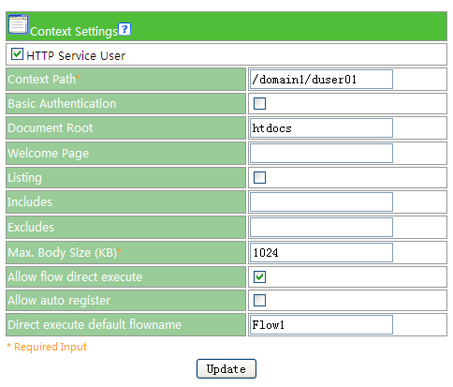 Context setup screen