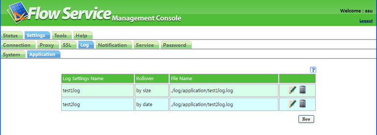 Application log summary screen