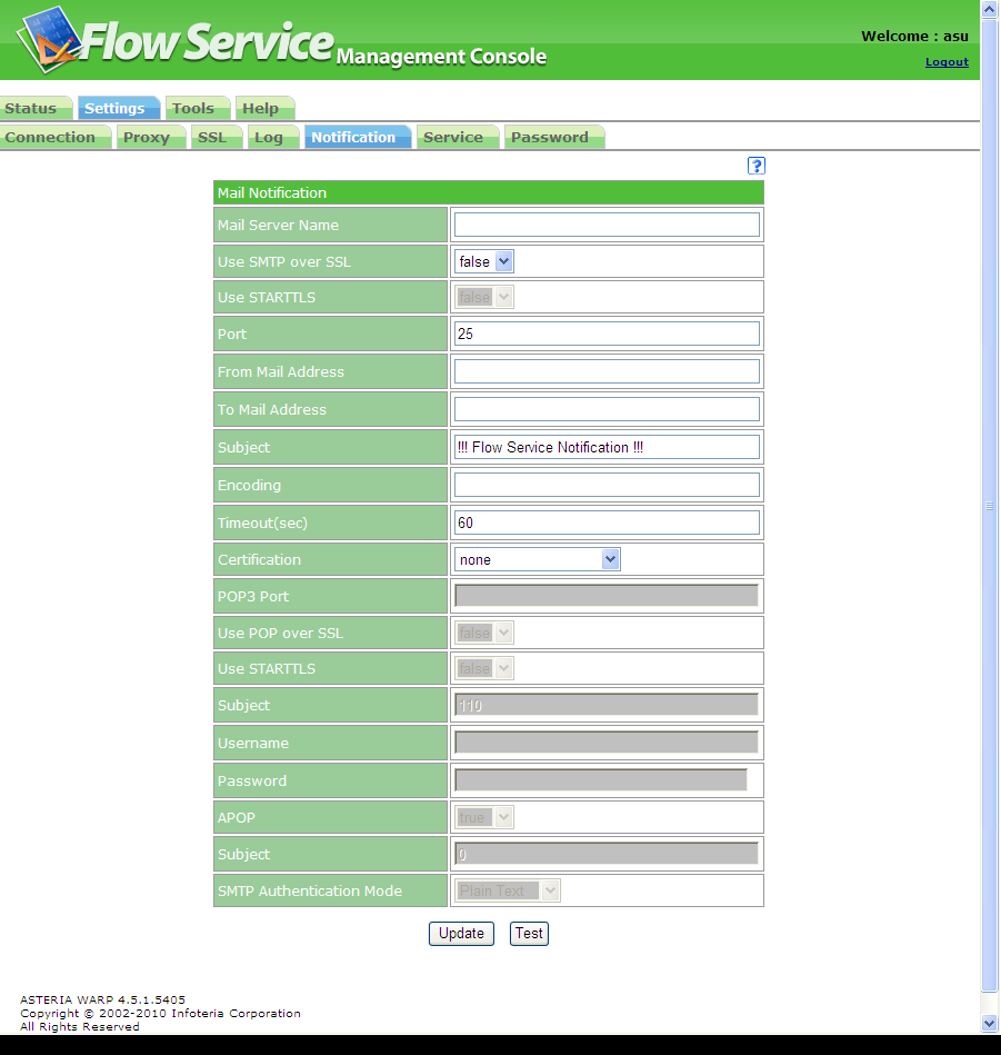 Setup e-mail notification setup for reporting problems