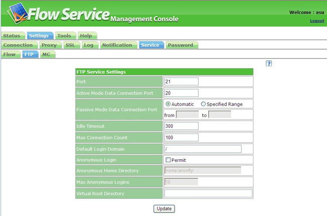 FTPサービス設定画面