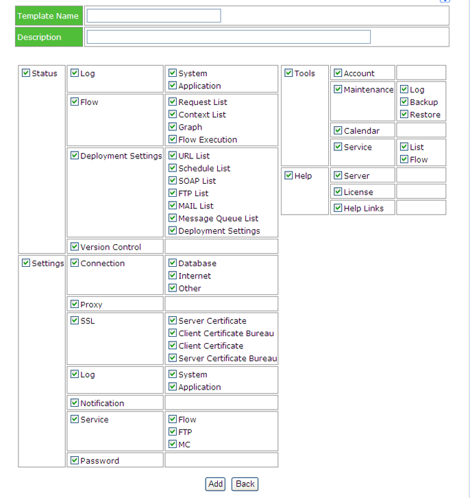 ManagementConsoleメニューテンプレート登録画面
