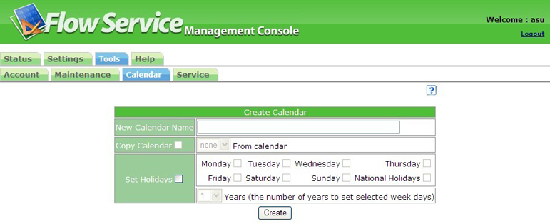 Calendar creation screen