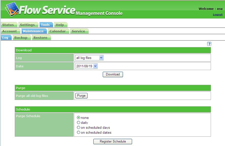 Log Maintenance Display Screen