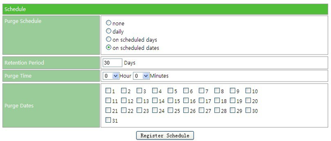 Monthly Schedule Configuration screen