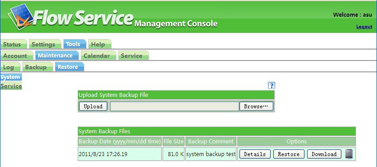 System environment restore screen