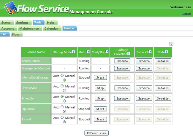 Service summary screen