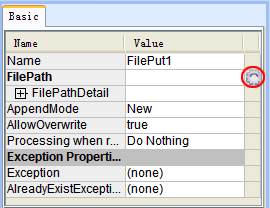 The options button in the properties for the FilePut component.