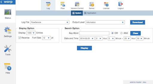 The system logs shown on the Status > Log > System page.