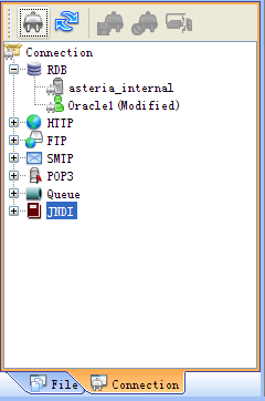 Connection definitions listed by type in the connection pane