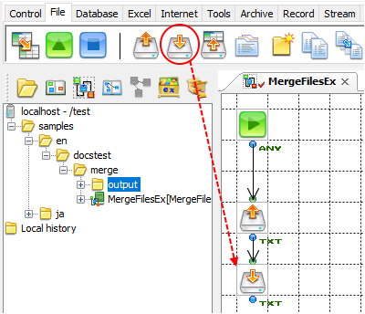 Adding the FilePut component to the flow.