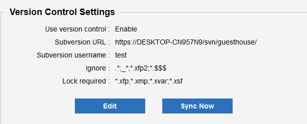 Version control settings for a user account.