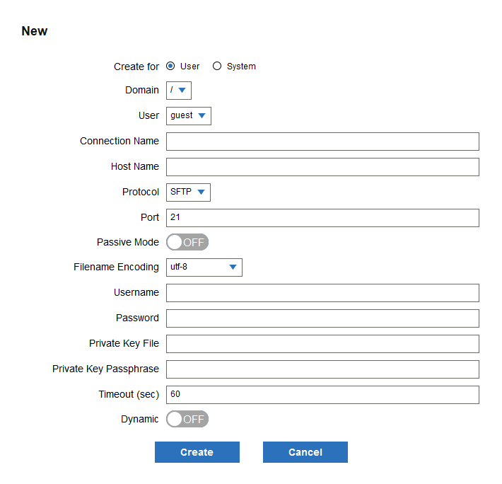 FTP connection dialog boxs