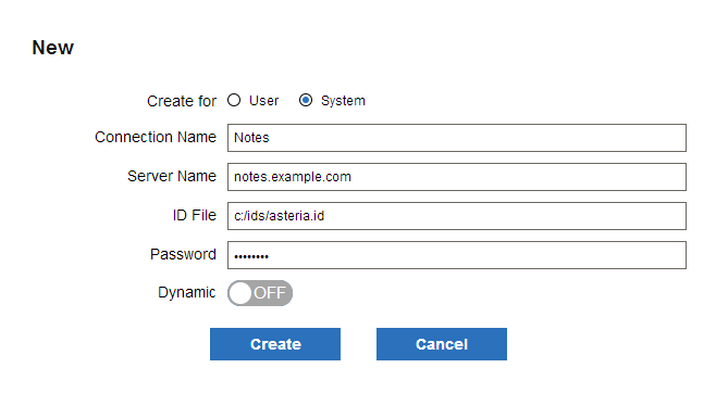Notes connection dialog box