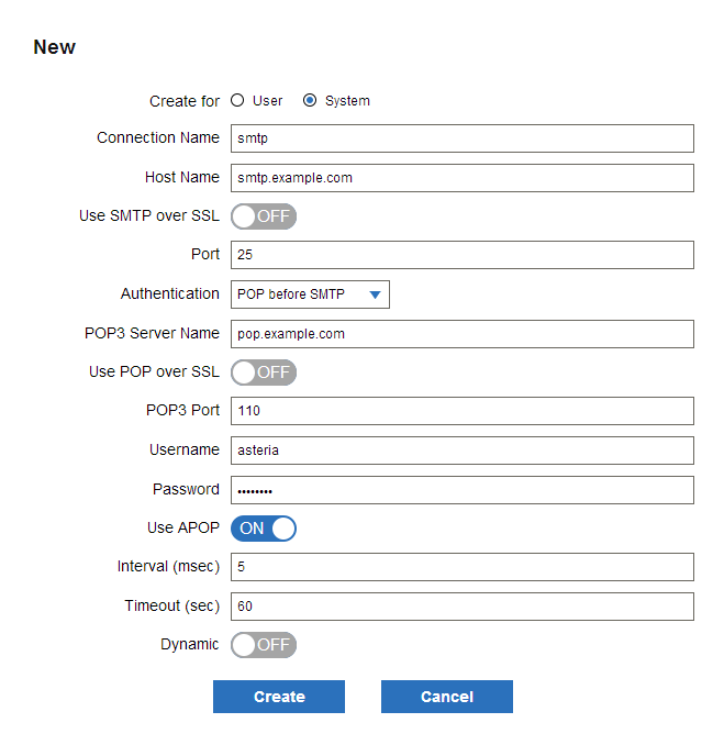 SMTP connection dialog box
