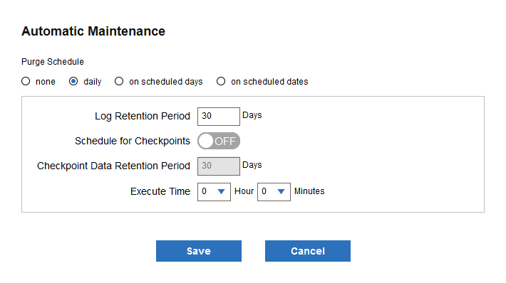 Options to configure automatic a daily purge schedule.