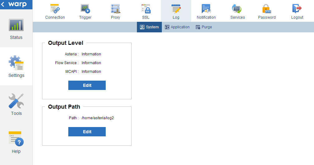 The system log settings.