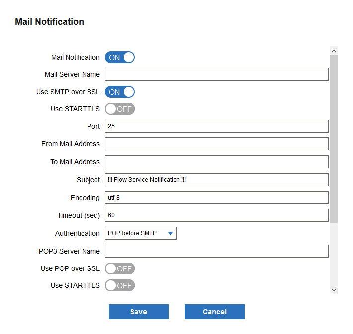 mail notification setting dialog box