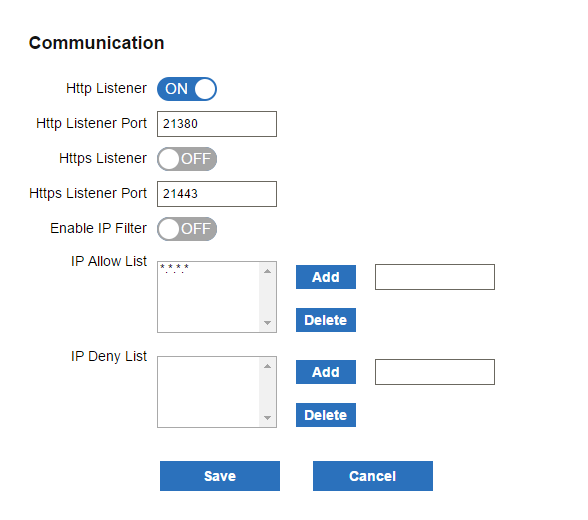 communication setting dialog box