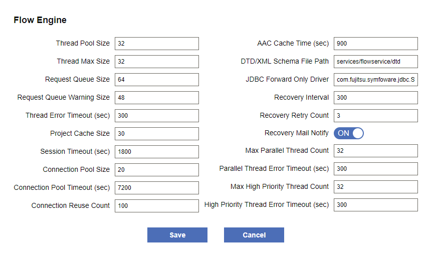 Flow Engine setting dialog box