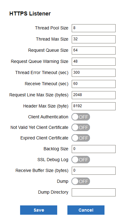 HTTPS listener setting dialog box