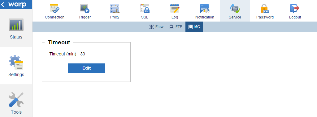 Management Console setting page