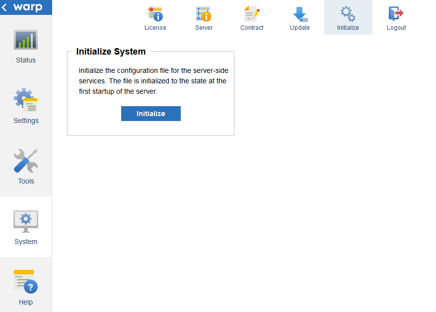 Click Initialize to initialize the server settings to the state at the first startup.