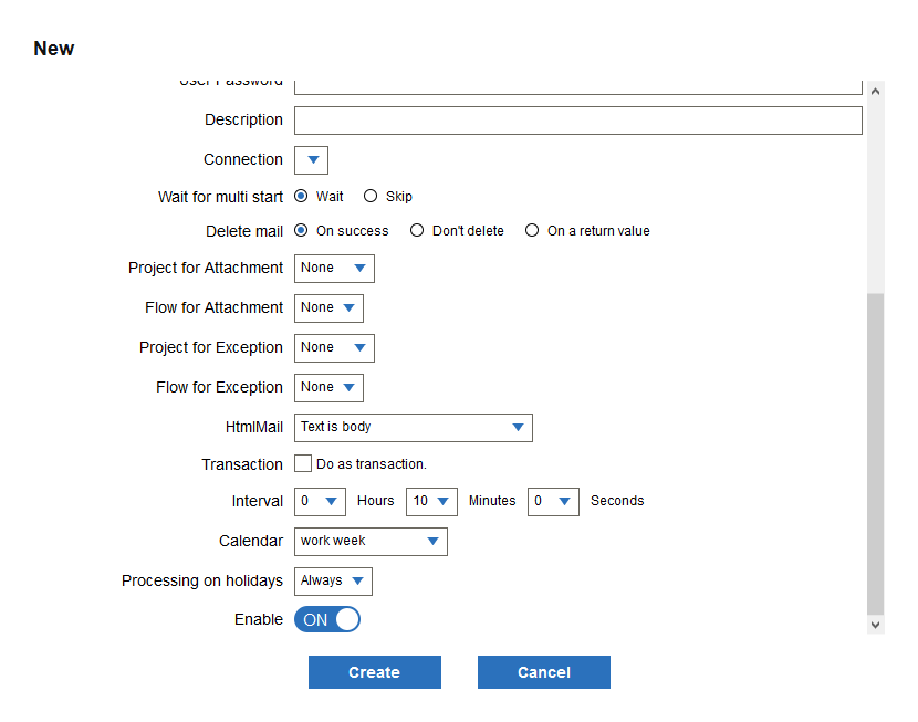 Mail monitor trigger dialog box