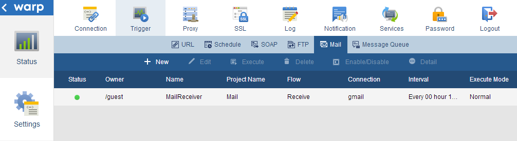 mail monitor list page