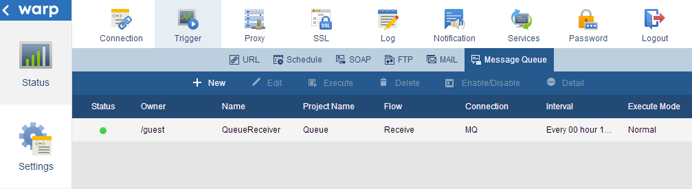 message queue monitor list page